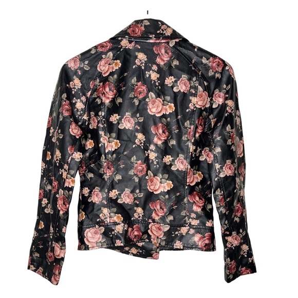 BB Dakota Black Pink Floral Rose Soft Leather Moto Jacket - Picture 9 of 13